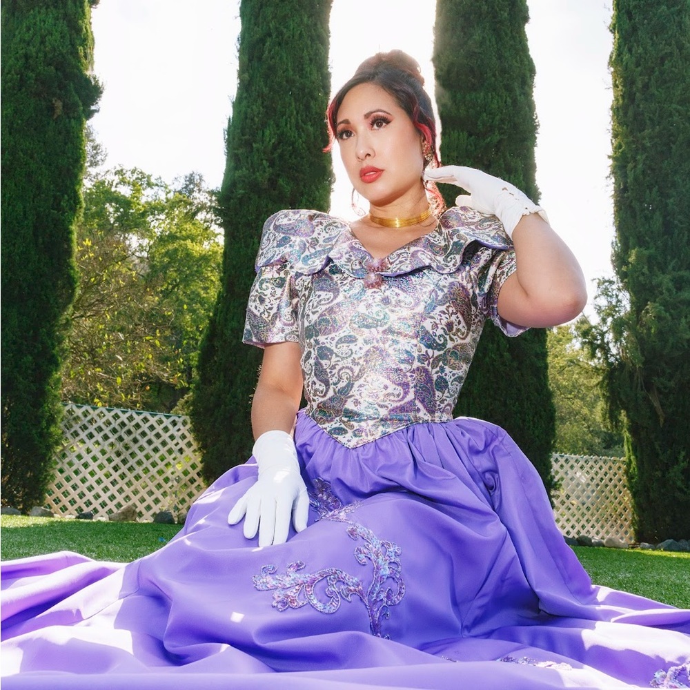 Vintage 80s embellished princess gown sz 6 appliqué handmade paisley bodice